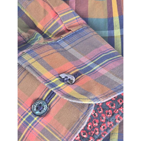 Bugatchi Uomo Shaped Fit Plaid Dress Shirt Men’s L Long Sleeve Multicolor - Picture 4 of 6